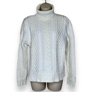 Vintage Wainscott Turtleneck Cable Knit Cream Sweater Pearls Sequins Women XL